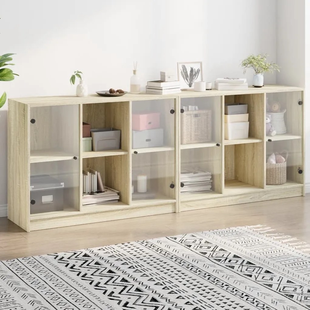 Libreria con ante rovere sonoma 204x37x75 cm legno multistrato