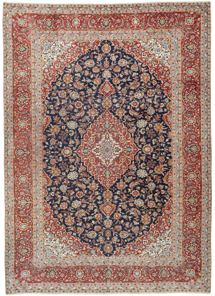 Kashan Tappeto 290 x 410 Blu (Iran) Annodato A Mano