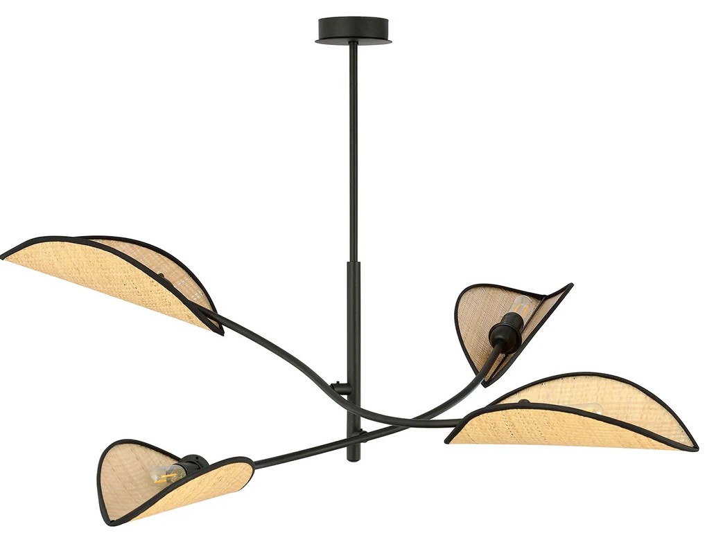 Sospensione Nordica 4 Luci Ares In Acciaio E Rattan Con Bracci Regolabili