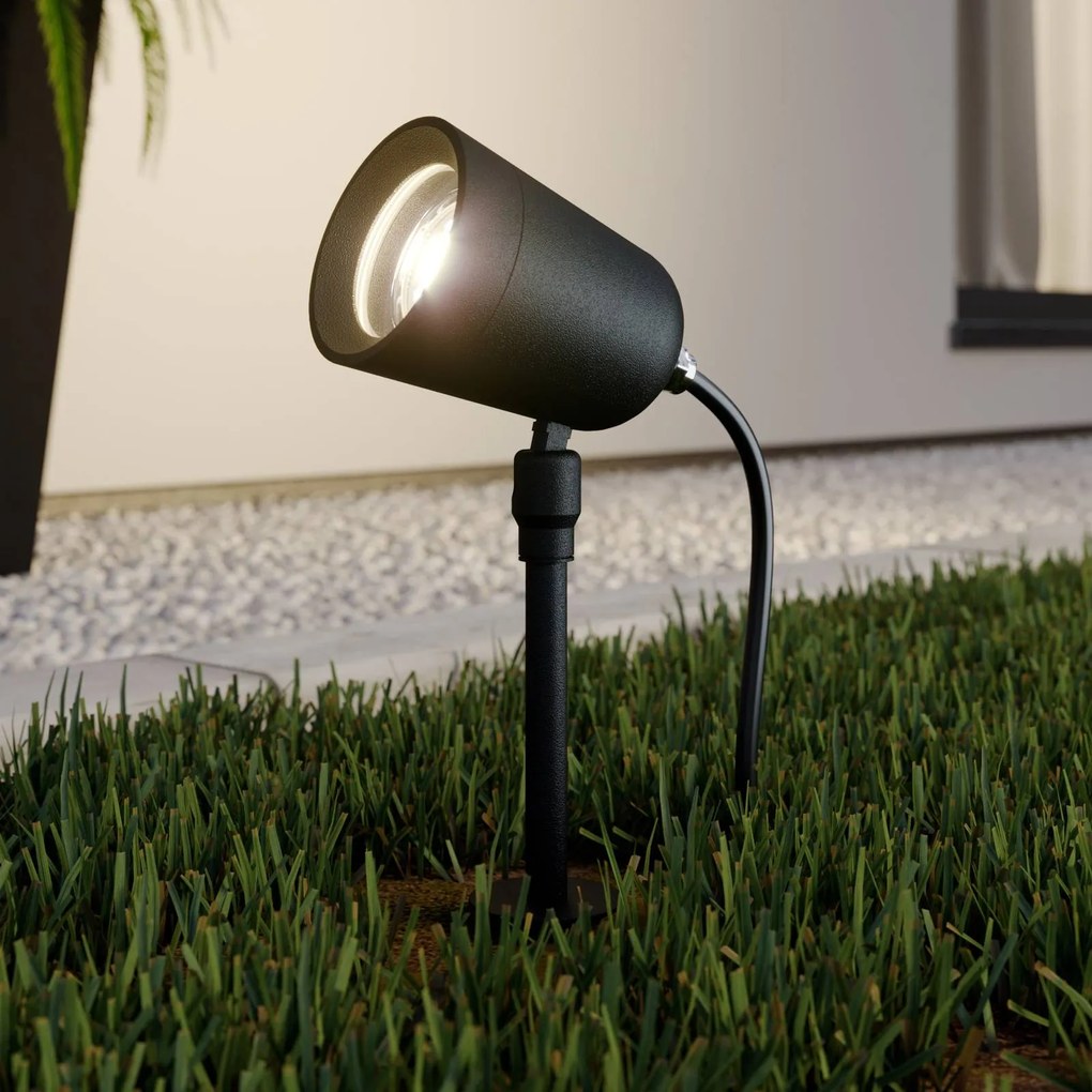 Lindby Elmana faretto con picchetto, GU10, IP65, Nero, Alluminio, Moderno