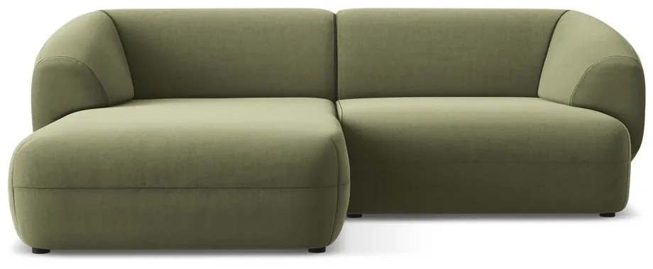 Divano angolare verde (con penisola a sinistra) con rivestimento in velluto Moana – Makamii