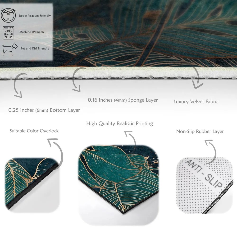 Tappeto color petrolio lavabile 160x230 cm Midnight Jungle – Mila Home