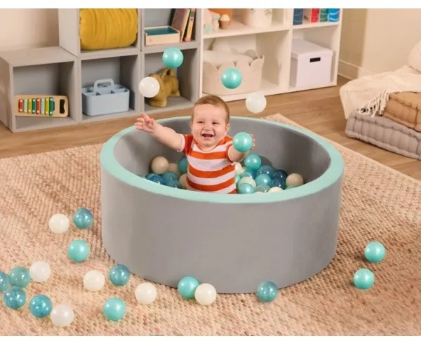 B-Toys - Piscina a secco per bambini con palline diametro 89 cm grigio/turchese