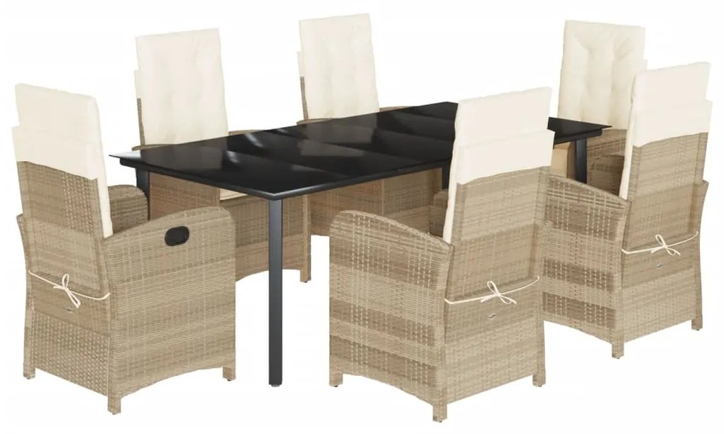 Set da pranzo da giardino 7 pz con cuscini beige in polyrattan