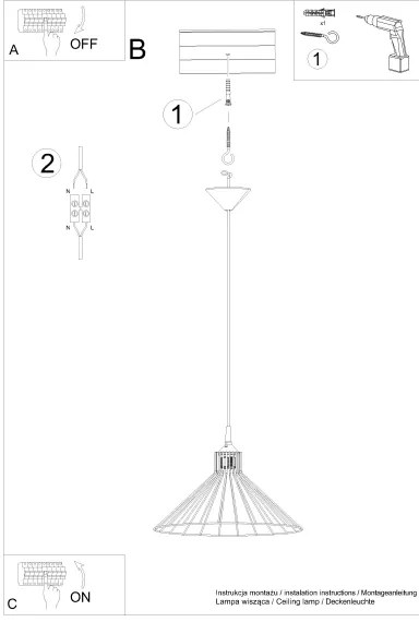 Sollux SL.1186 - Lampadario a sospensione con filo EDA 1xE27/15W/230V nero