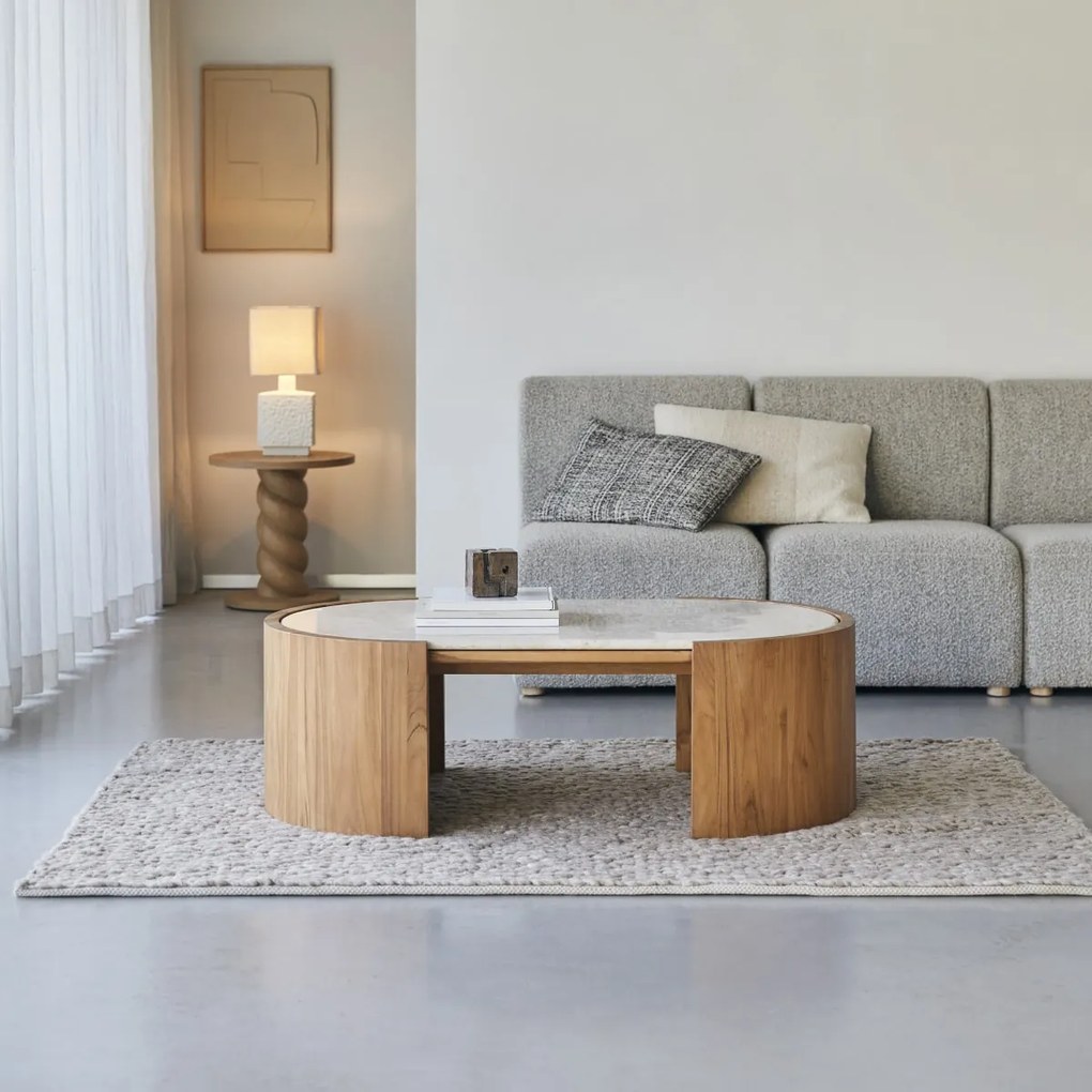 Tikamoon - Tavolino in legno di teak e marmo 120 Virgile