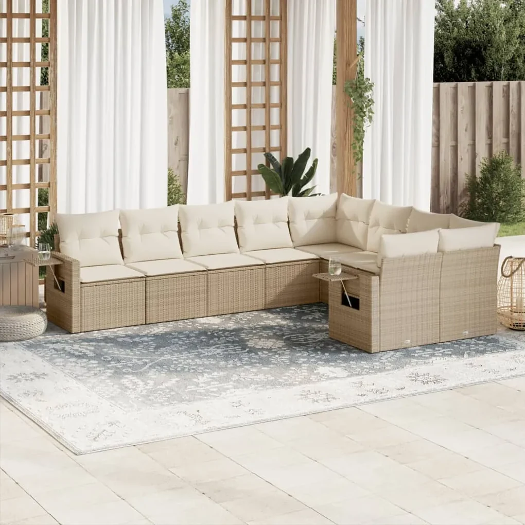 Set divano da giardino 9 pz con cuscini beige in polyrattan