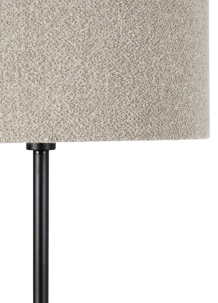 Lampada da terra nera con paralume bouclè tortora 50 cm - Simplo