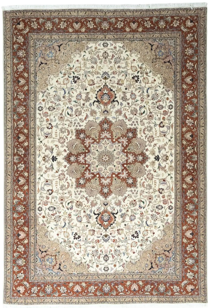 Tabriz Tappeto 300x200 Beige (Iran) Annodato A Mano