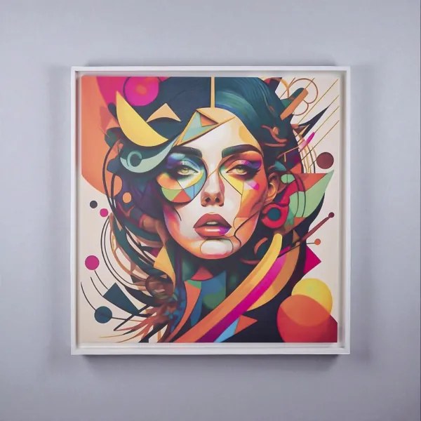 Quadro su tela con cornice moderno 98x98 cm ritratto donna astratto