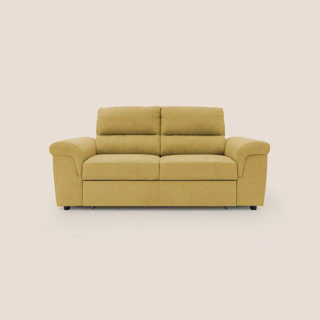 Minerva divano con pouf estraibile poggiapiedi in tessuto morbido impermeabile T02 giallo