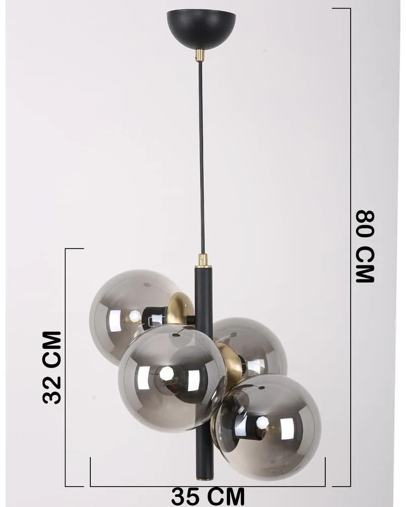 Lampada a sospensione grigio-nera con paralume in vetro ø 15 cm Forte - Squid Lighting