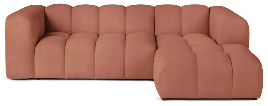 Divano angolare color terracotta (con penisola a destra e chaise lounge) con rivestimento in velluto Cube – Bonami Selection