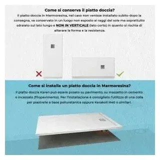 Piatto doccia filo pavimento Karen 80x160 in resina bianco pietra