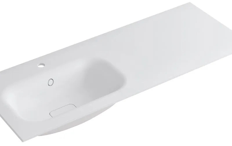Lavabo integrale rettangolare vasca a sinistra L 120.5 x H 15 x P 46 cm in resina bianco lucido