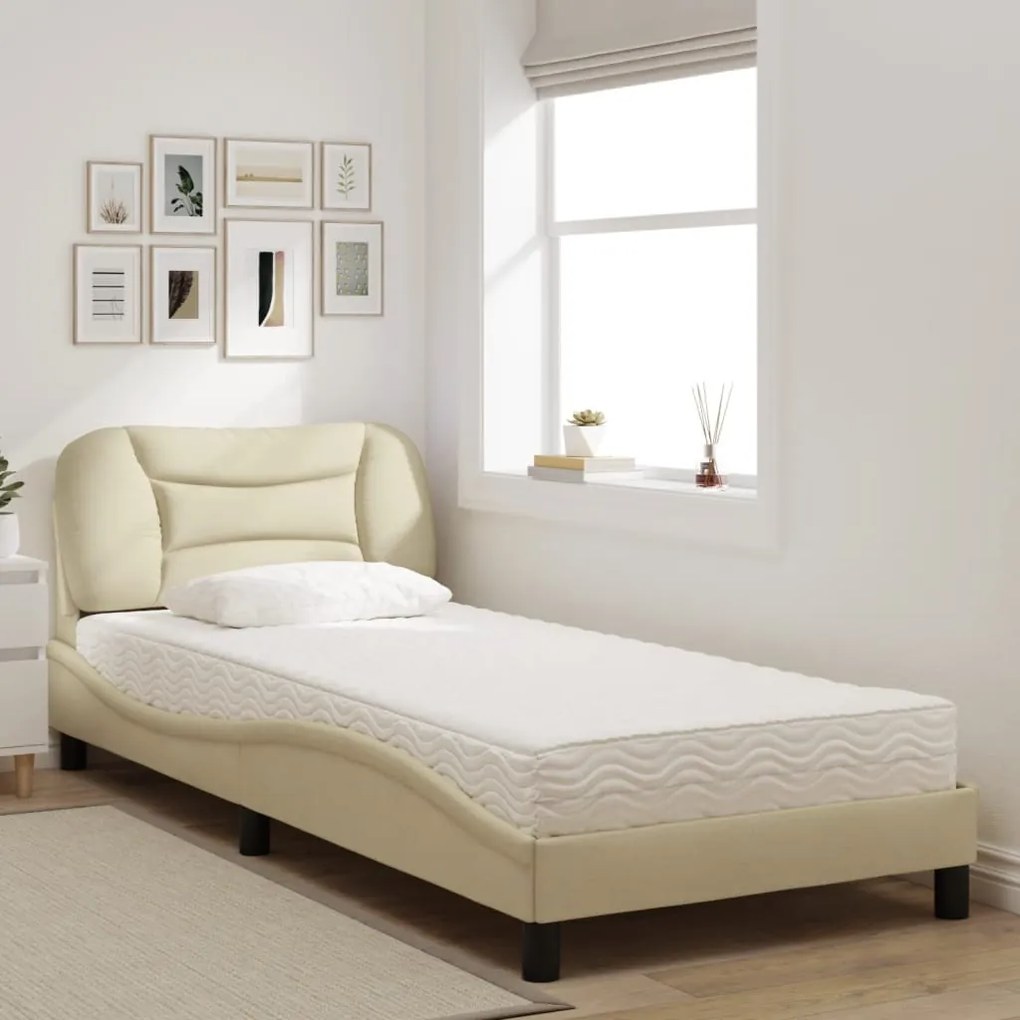 Letto con materasso crema 80x200 cm in tessuto