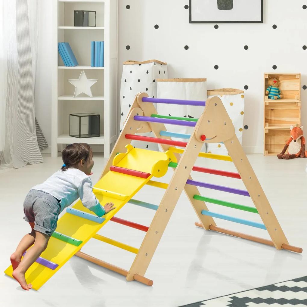 Costway Set triangolo arrampicata per bambini, Arrampicata pieghevole in legno con rampa regolabile e reversibile Colorato