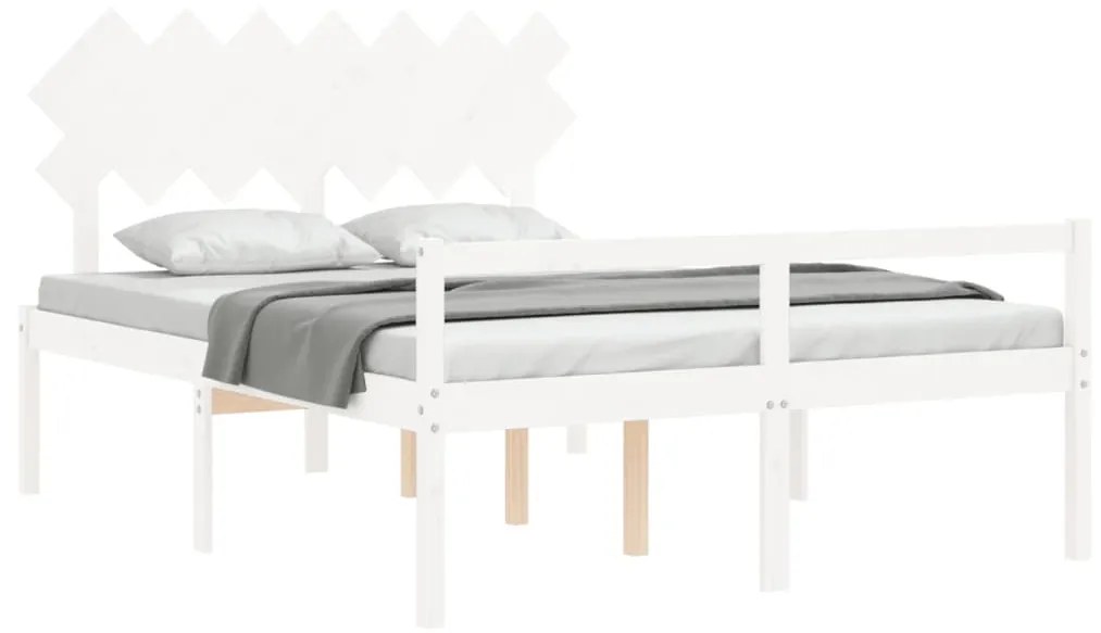 Letto per Anziani con Testiera Bianco 140x190 cm Legno Massello