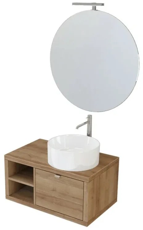 Mobile bagno sospeso 80 cm rovere miele Master lavabo 40 e specchio 80