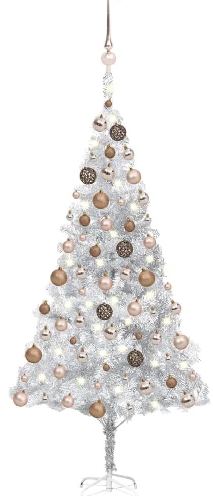 Albero di Natale Preilluminato con Palline Argento 180 cm PET