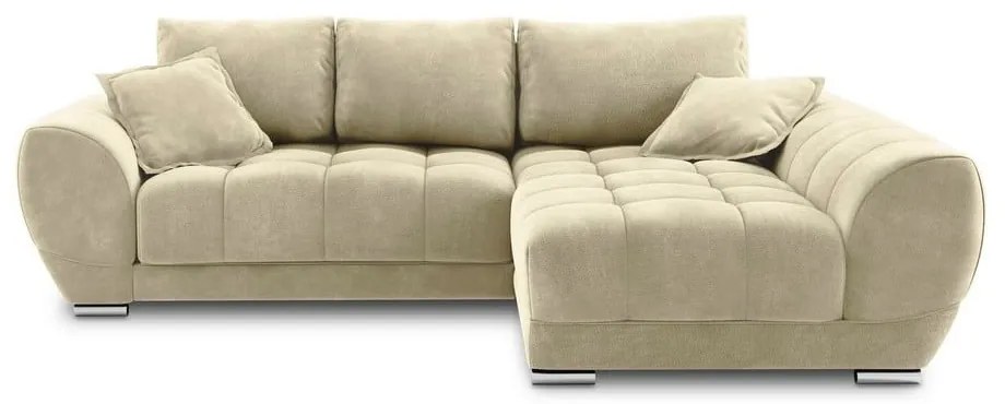 Divano letto angolare beige con rivestimento in velluto, angolo destro Nuage - Windsor &amp; Co Sofas