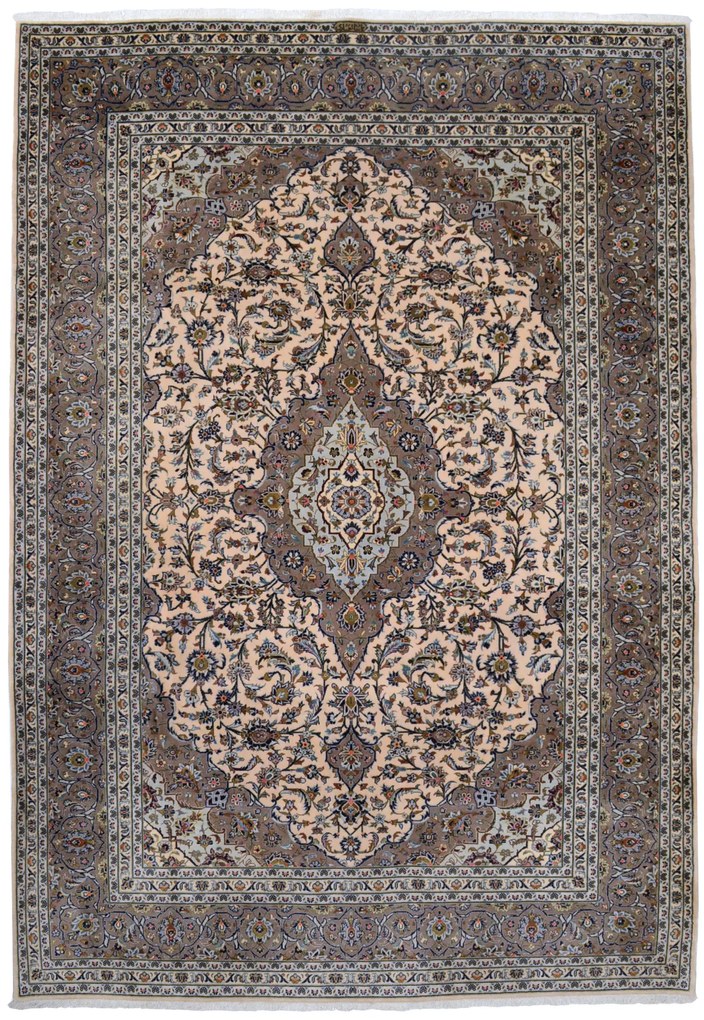 Kashan Tappeto 350x240 Beige (Iran) Annodato A Mano