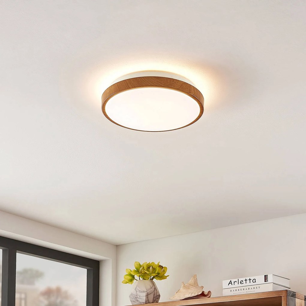 Lindby Mendosa plafoniera LED, look legno, rotonda