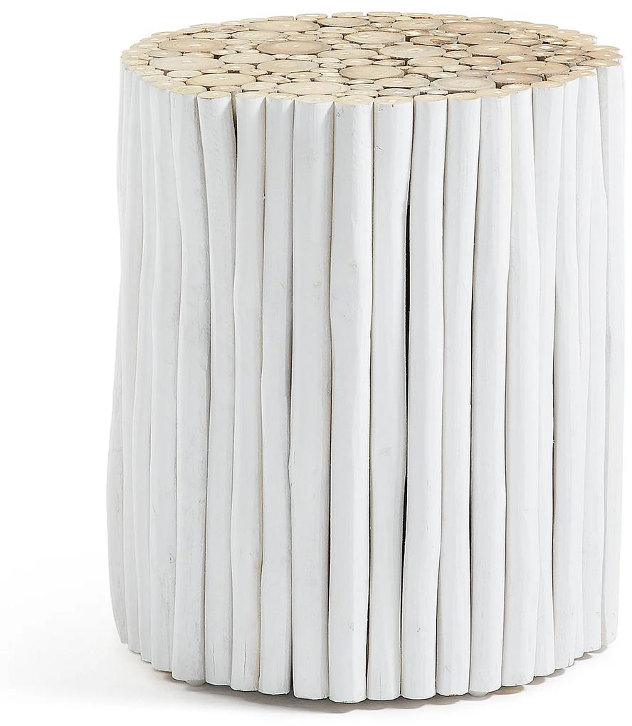 Kave Home - Tavolino Filip in legno massello di teak finitura bianca Ã˜ 35 cm