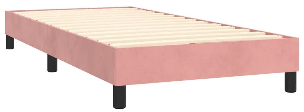 Letto a molle con materasso e led rosa 90x200 cm in velluto