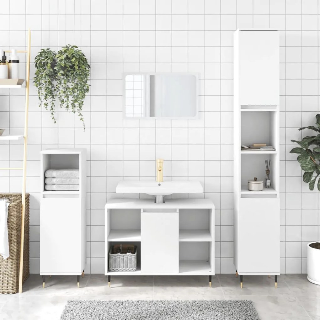 Set Mobili Da Bagno 3 Pz Bianco İn Legno Multistrato /