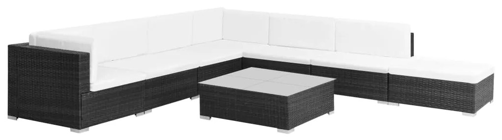 Set divani da giardino 8 pz con cuscini in polyrattan nero