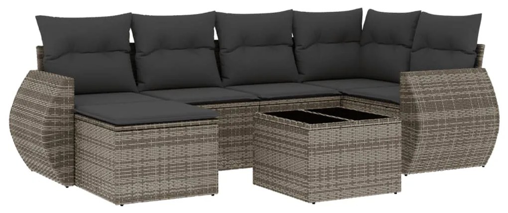 Set divani da giardino 7 pz con cuscini grigio in polyrattan