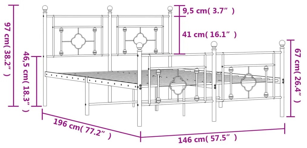 Giroletto con Testiera e Pediera Metallo Nero 140x190 cm