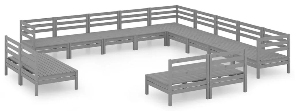 Set Salotto da Giardino 13 pz in Legno Massello di Pino Grigio