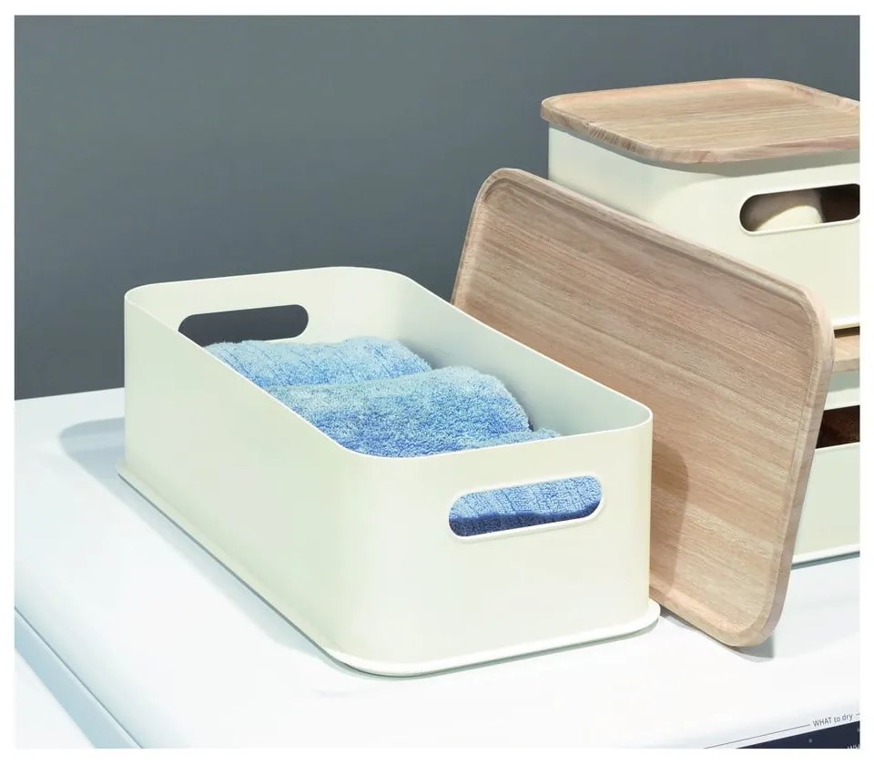 Scatola portaoggetti bianca con coperchio in paulownia Legno manico, 21,3 x 43 cm Eco - iDesign