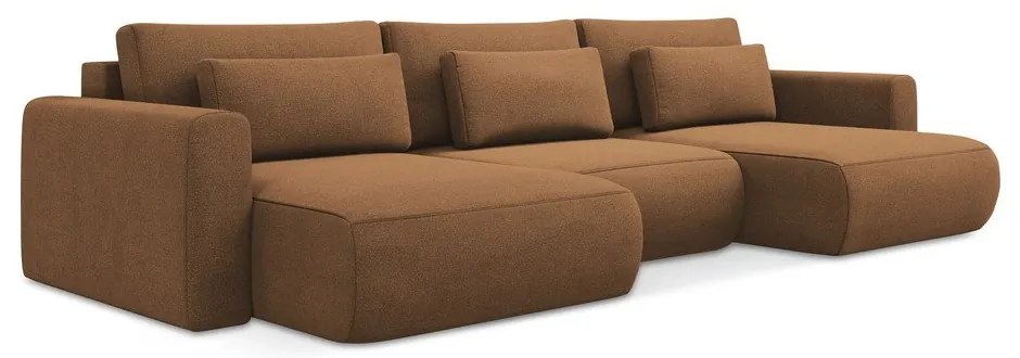 Divano angolare color terracotta allungabile/con contenitore (a U) Kapua – Makamii