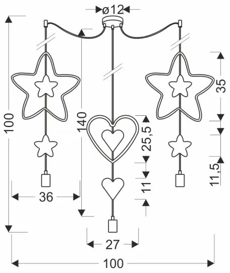 Lampada a sospensione per bambini TRIO 3xE27/20W/230V blu/rosa/giallo