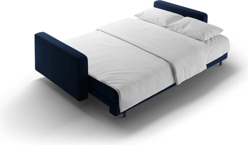 Divano blu scuro allungabile/con contenitore con rivestimento in velluto 222 cm Bali – Cosmopolitan Design