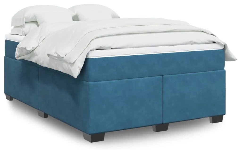 Giroletto A Molle Con Materasso Blu Scuro 140x190 Cm İn Velluto /