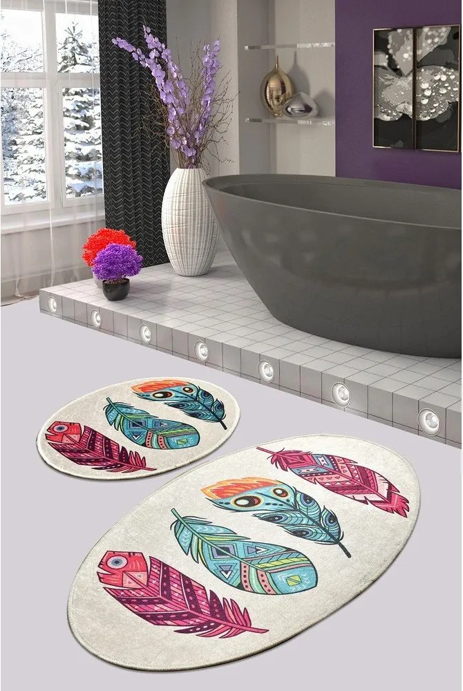Set di tappetini per il bagno 2 pz 60x100 cm Feather – Foutastic