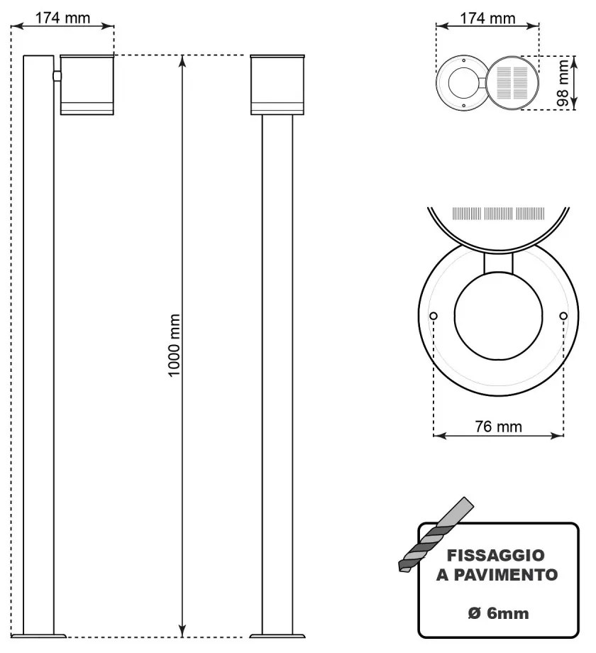 Paletto da Giardino Solare Nero da 100cm, IP54 in Alluminio Colore  Bianco Naturale 4.000K