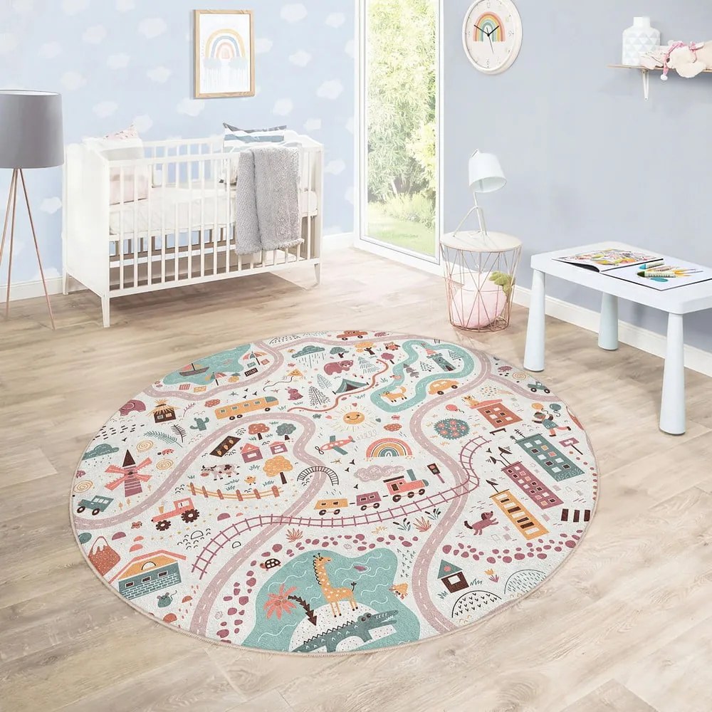 Tappeto da gioco per bambini lavabile ø120 cm Furry World – Mila Home
