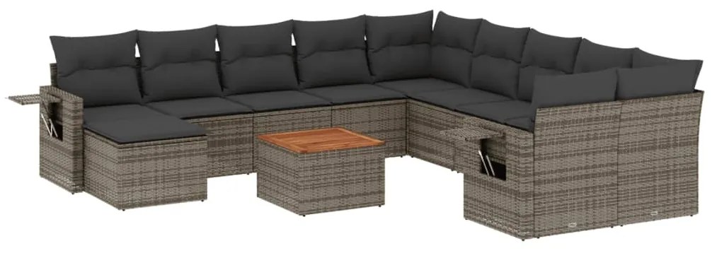 Set divani da giardino 14pz con cuscini in polyrattan grigio