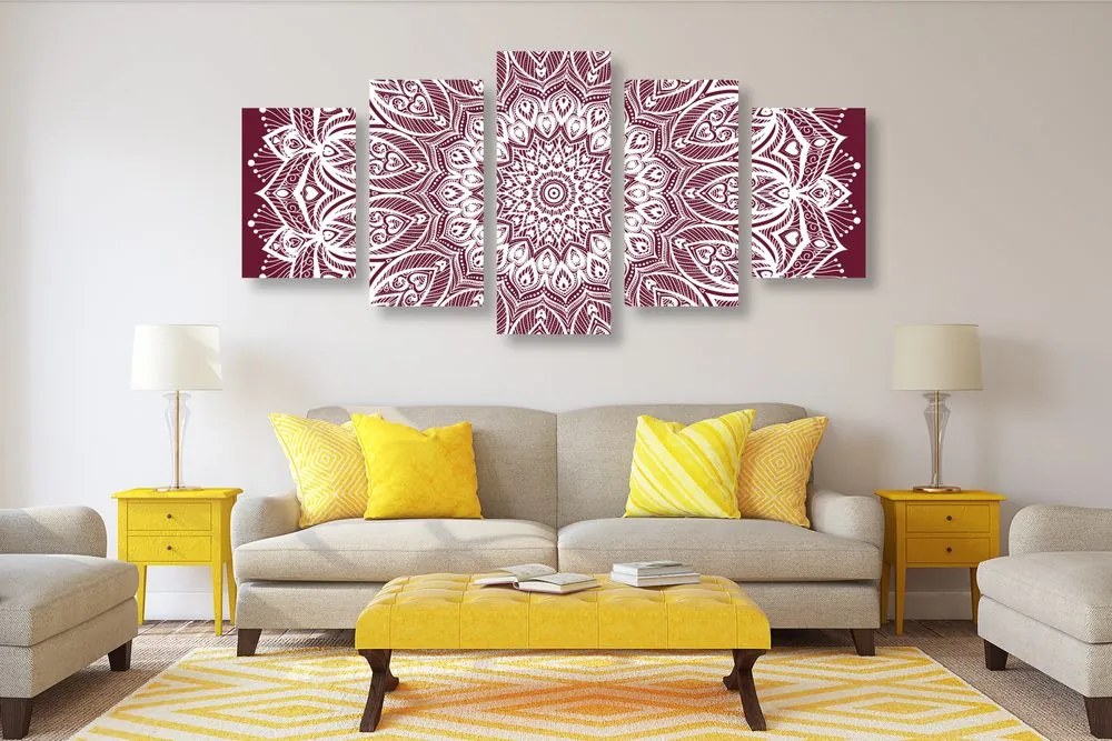 Quadri 5 pezzi – Mandala armonia su sfondo rosa