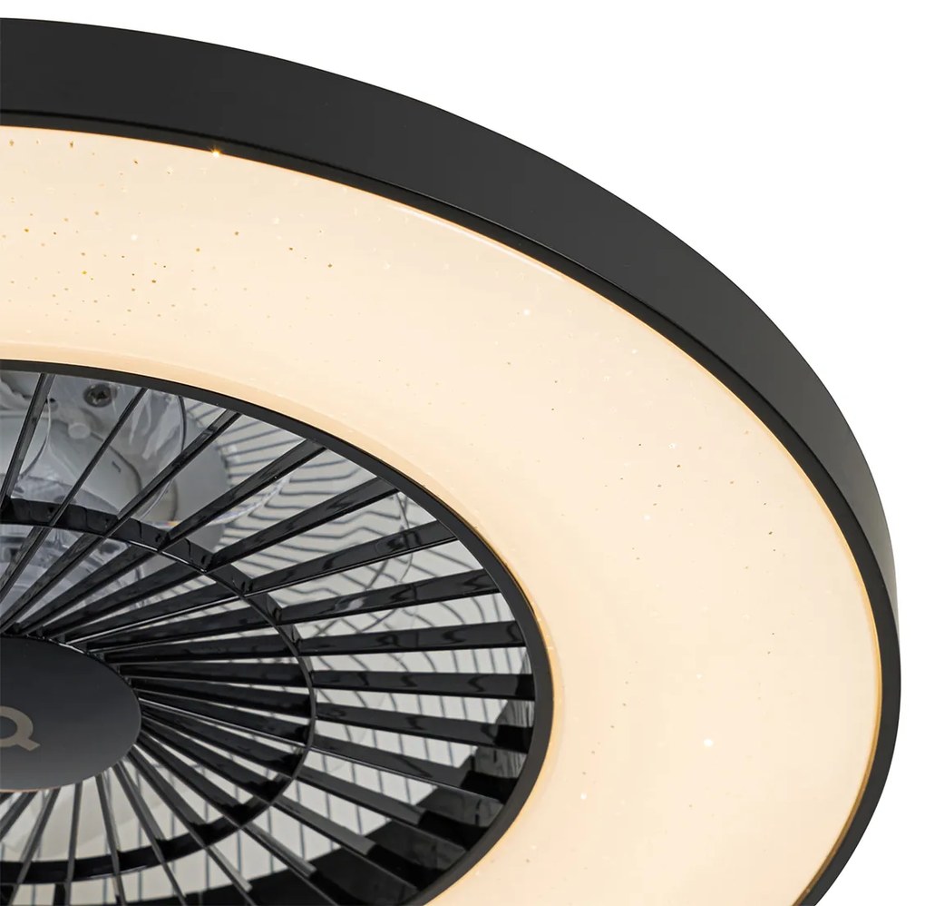 Ventilatore da soffitto smart nero con effetto stellato 60cm incl. LED dimmerabile con telecomando - Climo