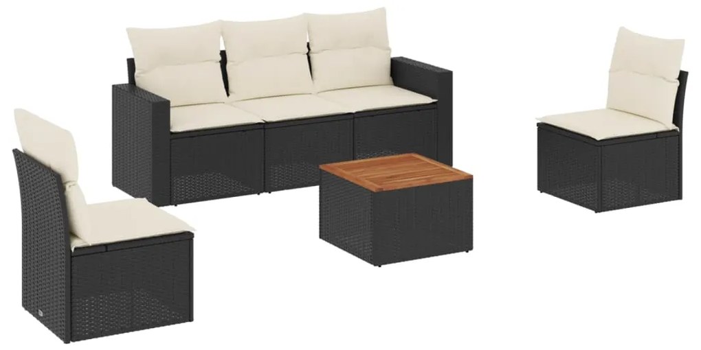 Set divano da giardino 6 pz con cuscini nero in polyrattan