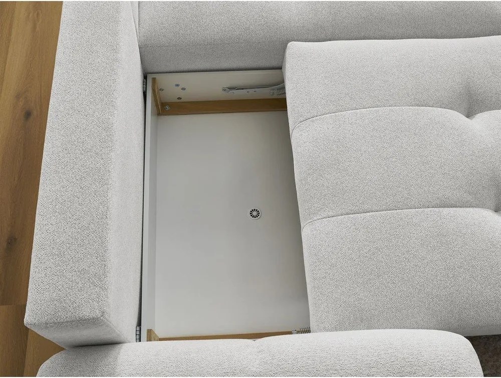 Divano angolare grigio chiaro allungabile/con contenitore (con penisola a destra/con chaise lounge) con rivestimento in ciniglia Roxelane – Bobochic Paris