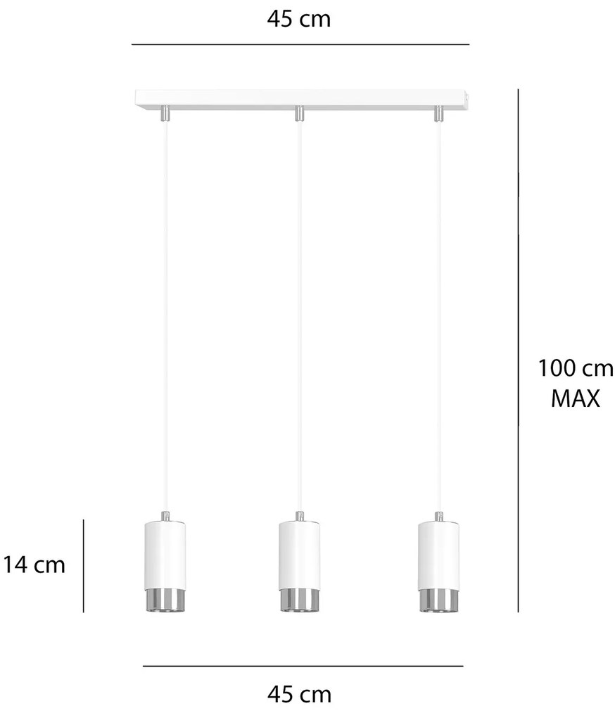 Lampadario 3 Luci Ivar Con Cilindri In Acciaio Bianco E Cromo
