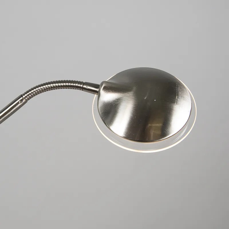 Lampada da terra moderna in acciaio con lampada da lettura con LED integrato - Eva