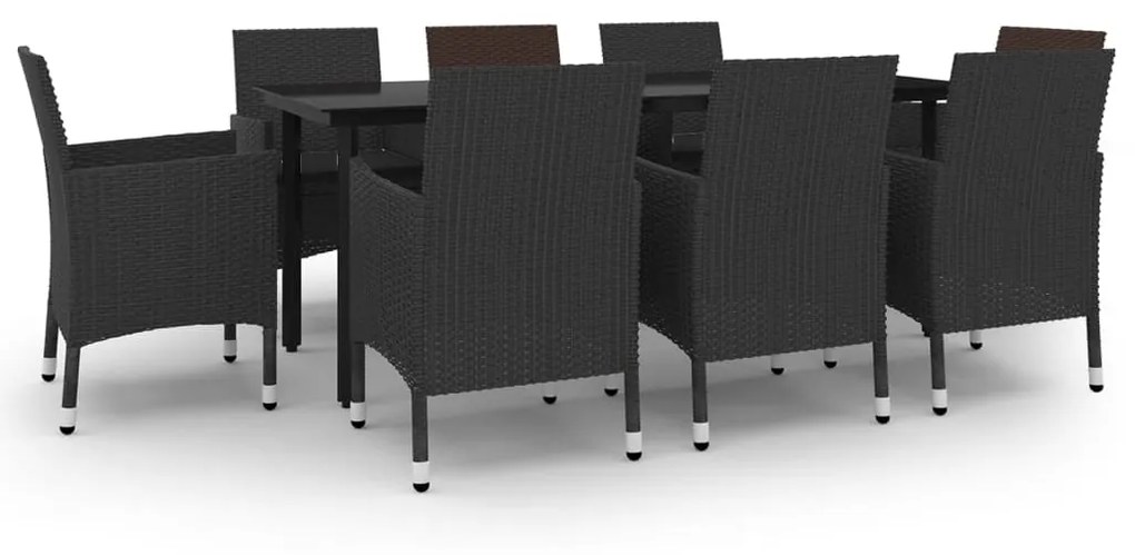 Set da pranzo da giardino e cuscini 9 pz in polyrattan e vetro